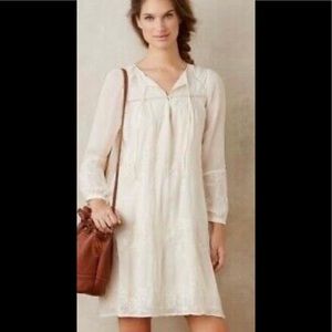 Anthropologie Tiny LUISA Ivory Cream Tie-Front Embroidered Swing Dress